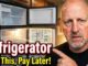 Thumbnail of a man pointing at an open RV refrigerator, with bold text reading 'RV Refrigerator' and 'Skip This, Pay Later!'